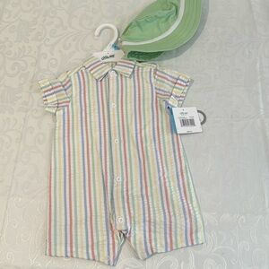Little Me Romper with Matching bucket Hat. 6 mo